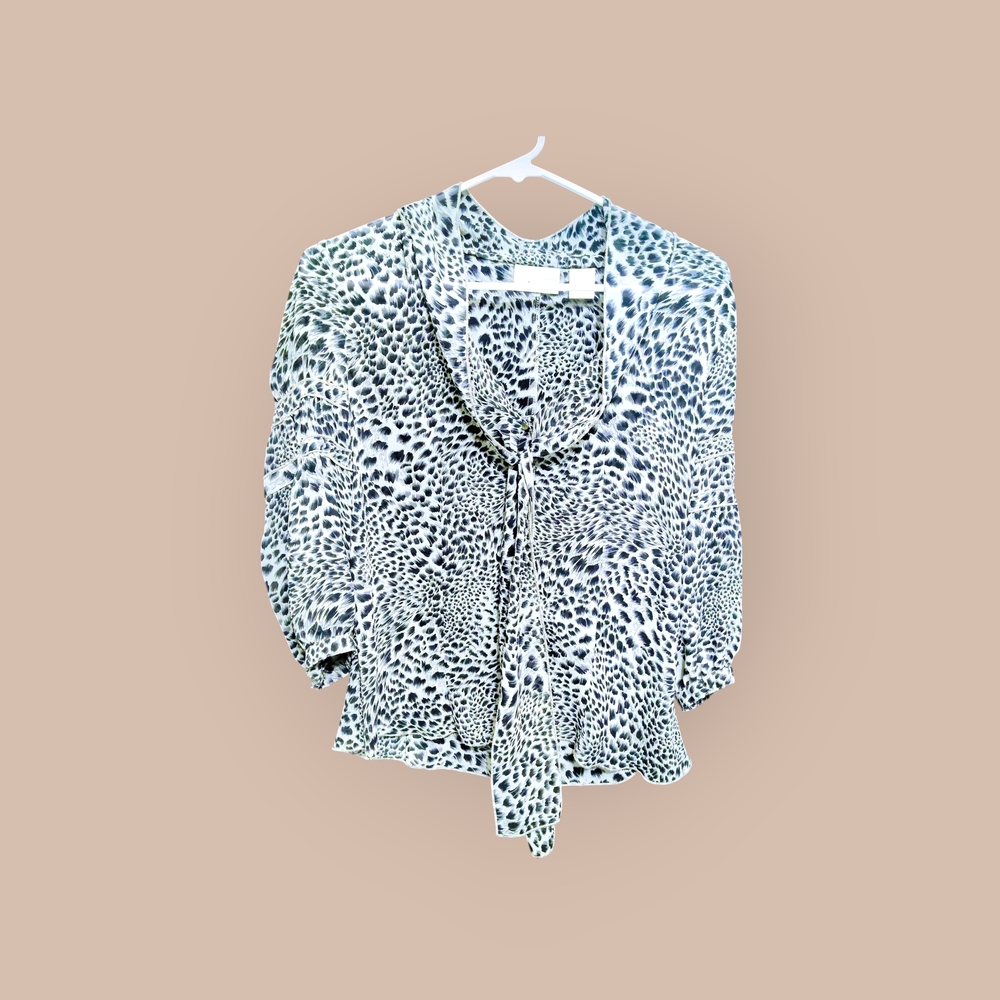 Animal Print Blouse with Tie Neck
